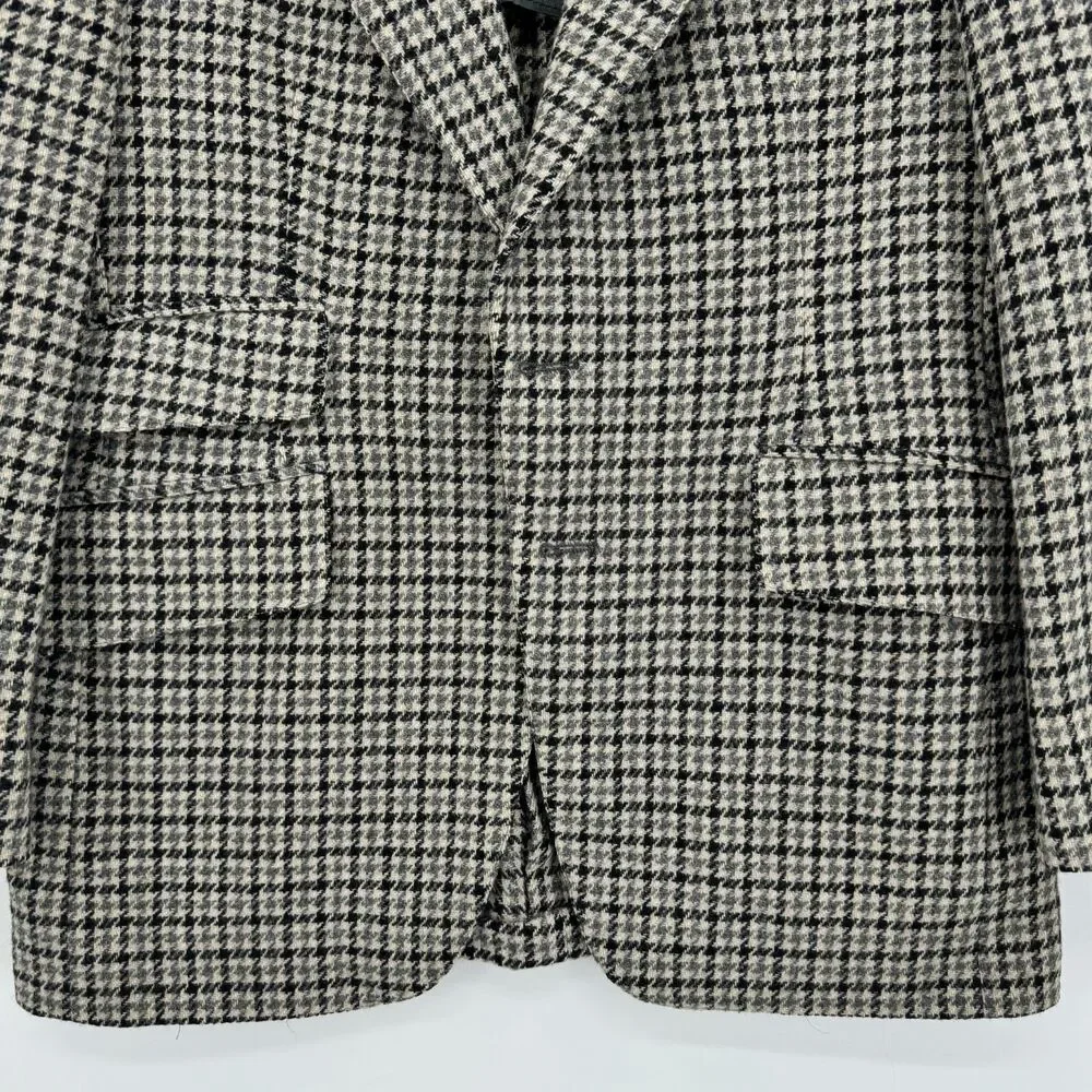 MICHAEL NOVARESE Vintage Beige Black Houndstooth 100% Wool Blazer Size 42R